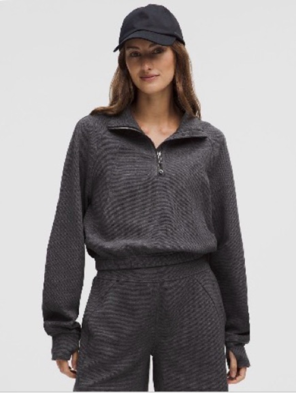 lululemon athletica Charcoal Gray Waffle Knit Quarter-Zip Pullover